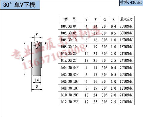 数控锐角单V下模具